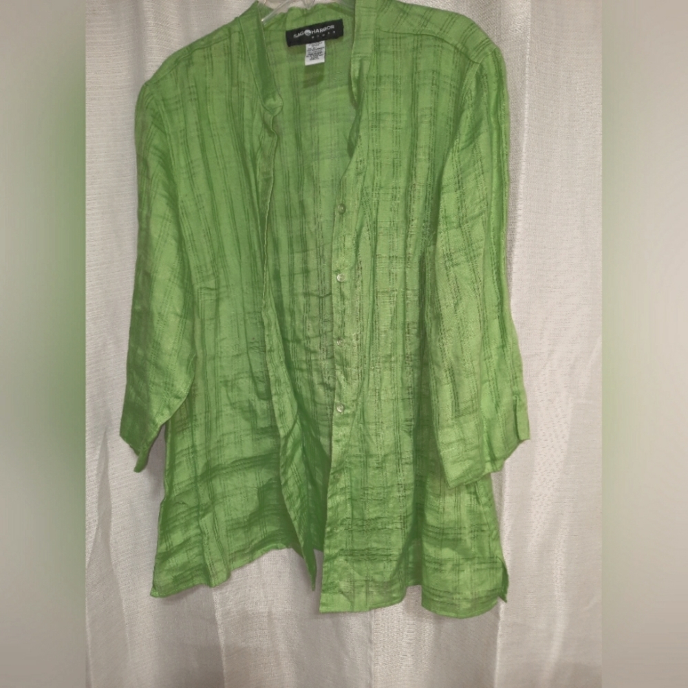Sag harbor 100% linen green blouse size 1X